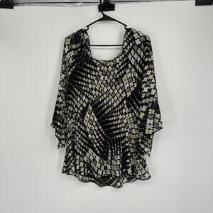 Voir Collection Black &‎ Yellow Stretchy Crinkle Floral Blouse y2k Size XL